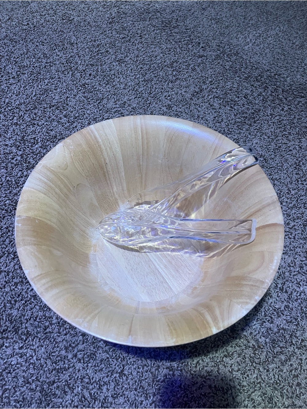 Wood Tone Decorative Bowl with Clear Glass Tongs - Home Accents